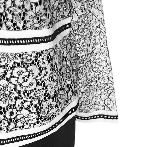 Chico’s Women’s Jacket 1 M/8 Black White Floral Lace Sheer Open Front Cardigan - Picture 9 of 9